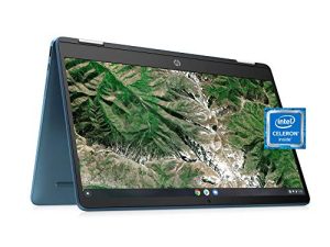 HP Laptop X360 14a Chromebook 14 "HD Touchscreen ، مسلية من أي زاوية Intel Celeron ، 4GB DDR4 64GB eMMC WiFi Webcam Stereo Speakers Bluetooth 4.2 Chrome Blue Metallic Color