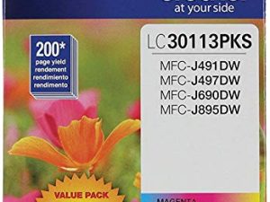 Brother LC30113PKS خراطيش حبر ملونة قياسية ذات 3 عبوات ، تنتج الصفحة ما يصل إلى 200 صفحة / خرطوشة تشمل السماوي والأرجواني والأصفر ، LC3011