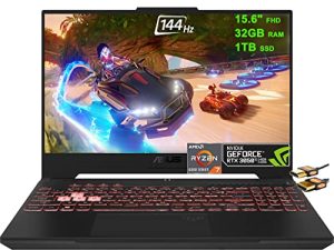 ASUS TUF Gaming A15 Laptop 15.6 "FHD 144Hz (Adaptive-Sync) AMD Ryzen 6000 Series 8-core Ryzen 7 6800H (Beats i7-11370H) 32GB RAM 1TB SSD GeForce RTX3050Ti 4GB RGB بإضاءة خلفية Hi-Res Win11 + كابل HDMI