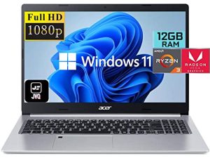 Acer 2022 Newest Aspire 5 Slim 15.6 "FHD IPS Laptop، AMD Quad-Core Ryzen 3 3350U (Up to 3.5GHz، Beat i5-7200U)، 12GB DDR4 RAM، 256GB SSD، WiFi 6، Backlit Keyboard، Fingerprint، HDMI، Windows 11 + JVQ MP