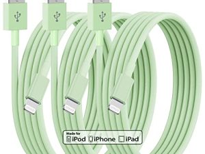 كابل شحن iPhone 3 قدم ، [معتمد من Apple MFI] 3 Pack Lightning Cable 3 Feet ، 3 قدم iPhone USB شحن سلك مع حماية زنبركية لـ Apple 13 12 11Pro Xs Max X XR 8 7 6s 6 Plus SE iPad (أخضر فاتح)