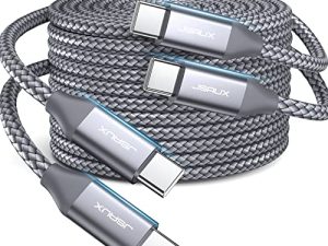 كابل USB-C إلى USB-C 60 وات [عبوتان 6.6 قدم] ، سلك شاحن شحن JSAUX USBC من النوع C متوافق مع Samsung Galaxy S22 / S21 / S20 Ultra ، Note 20/10 ، MacBook Air ، iPad Pro ، iPad Air 4 ، ايباد ميني 6 ، بيكسل-جراي