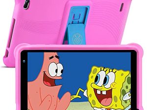 جهاز لوحي للأطفال مقاس 7 بوصات من qunyiCO بسعة 32 جيجابايت يعمل بنظام Android 10.0 مزود بخاصية WiFi بلوتوث وذاكرة وصول عشوائي (RAM) بسعة 2 جيجابايت وشاشة تعمل باللمس عالية الدقة IPS شاشة لمس 1024x600 جراب مضاد للأطفال تطبيقات تعليمية للتحكم الأبوي على متجر Playstore المعتمد من Google باللون الوردي