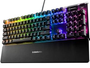 لوحة مفاتيح الألعاب الميكانيكية SteelSeries Apex 5 Hybrid - إضاءة RGB لكل مفتاح - إطار من سبائك الألومنيوم بدرجة الطائرات - شاشة OLED الذكية (التبديل الأزرق الهجين)