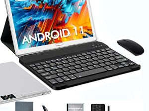 جهاز لوحي 10.1 بوصة يعمل بنظام Android 11 مع ذاكرة وصول عشوائي (RAM) وذاكرة وصول عشوائي (RAM) سعة 64 جيجابايت و 4 G LTE وشريحة ثماني النواة ولوحة مفاتيح وحقيبة كمبيوتر لوحي وكاميرا 13 ميجابكسل وبلوتوث وواي فاي ونظام تحديد المواقع وفتحة بطاقة SIM مزدوجة وشاشة لمس عالية الدقة (أبيض)