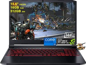 كمبيوتر محمول للألعاب من Acer Nitro 5 مقاس 15.6 بوصة FHD IPS شاشة 144 هرتز من الجيل الحادي عشر Intel Octa-Core i7-11800H ذاكرة وصول عشوائي سعة 16 جيجابايت 512 جيجابايت SSD GeForce RTX 3050 Ti 4 جيجابايت بإضاءة خلفية جرافيك USB-C Win11 + كابل HDMI