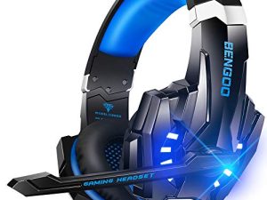 BENGOO G9000 سماعة رأس للألعاب استريو لجهاز PS4 PC Xbox One PS5 ، سماعات رأس عازلة للضوضاء فوق الأذن مع ميكروفون ، ضوء LED ، صوت محيطي ، غطاء للأذنين بذاكرة ناعمة لأجهزة الكمبيوتر المحمول Mac Nintendo NES Games