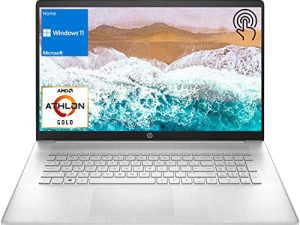 كمبيوتر محمول HP 17.3 بوصة عالي الدقة + شاشة تعمل باللمس ، معالج AMD Athlon Gold 3150U ، ذاكرة وصول عشوائي DDR4 16 جيجا بايت ، 256 جيجا بايت PCIe SSD ، HDMI ، Type-C ، Wi-Fi ، Bluetooth ، Windows 11 Home ، فضي