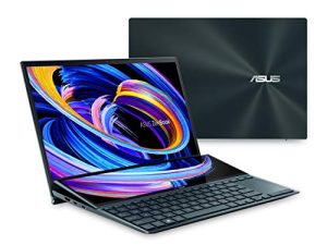 ASUS ZenBook Duo 14 UX482 14 ”FHD NanoEdge Touch Display، Core i7-1195G7، GeForce MX450، 32GB RAM، 1TB SSD، Innovative ScreenPad Plus، Windows 11 Pro، WiFi 6E، Celestial Blue، UX482EGR-XB77T