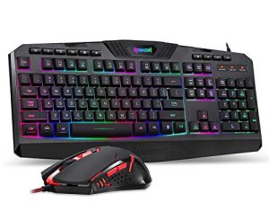 لوحة مفاتيح سلكية للألعاب Redragon S101 وماوس كومبو RGB بإضاءة خلفية مع مفاتيح للوسائط المتعددة ومسند للمعصم وماوس ألعاب بإضاءة خلفية حمراء 3200 نقطة في البوصة لهواة ألعاب الكمبيوتر التي تعمل بنظام Windows (أسود)