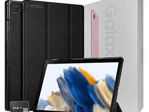2022 Samsung Galaxy Tab A8 10.5 بوصة 32 جيجا بايت Wi-Fi Android 11 Touchscreen International Tablet Bundle - جراب MDTec صلب خلفي ثلاثي الطي وبطاقة microSD بسعة 64 جيجا بايت [ذهبي وردي]